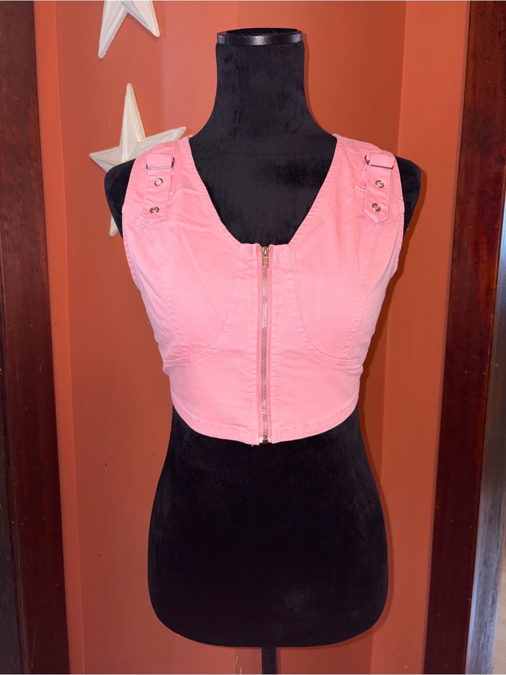 NWT-Fashion Nova Pink Denim Cropped Zip-Front Tank